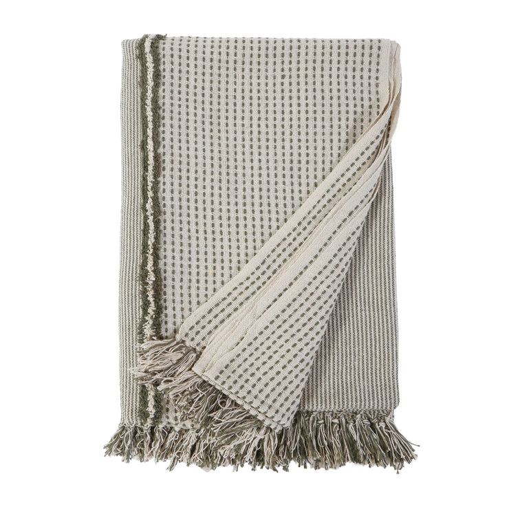 Pom Pom at Home Jagger Ivory and Moss Oversized Throw Blanket ~ 60” x 90”