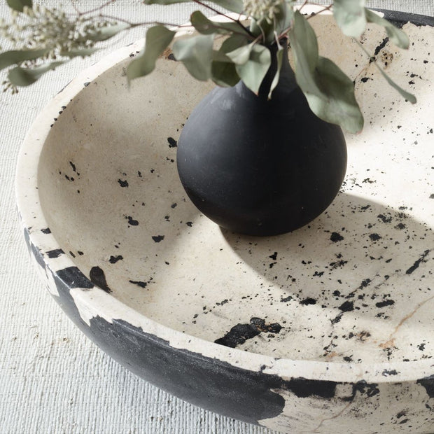 Uttermost Nouveau Handcrafted White Limestone With Black Accents Bowl
