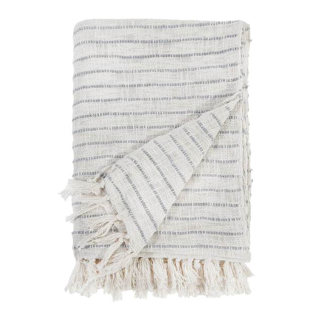 Pom Pom at Home Jojo Ivory and Blue Grey Striped Oversized Throw Blanket ~ 60” x 90”