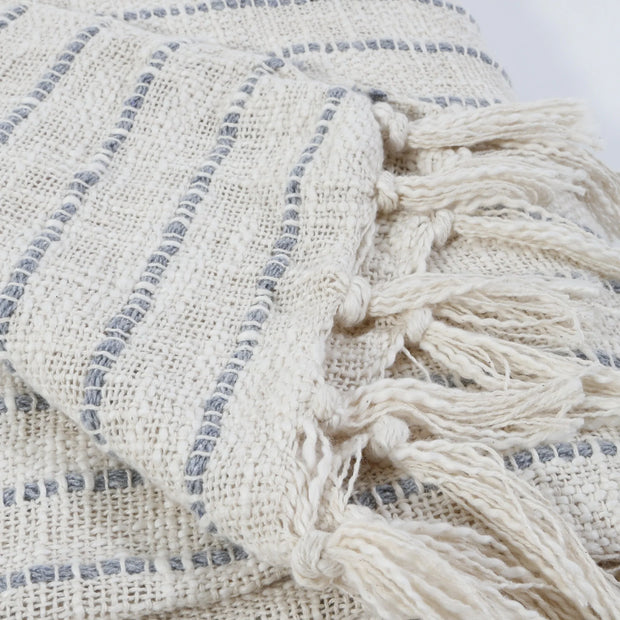 Pom Pom at Home Jojo Ivory and Blue Grey Striped Oversized Throw Blanket ~ 60” x 90”