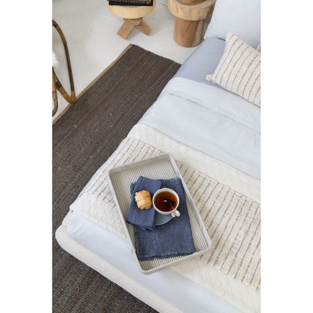 Pom Pom at Home Jojo Ivory and Blue Grey Striped Oversized Throw Blanket ~ 60” x 90”