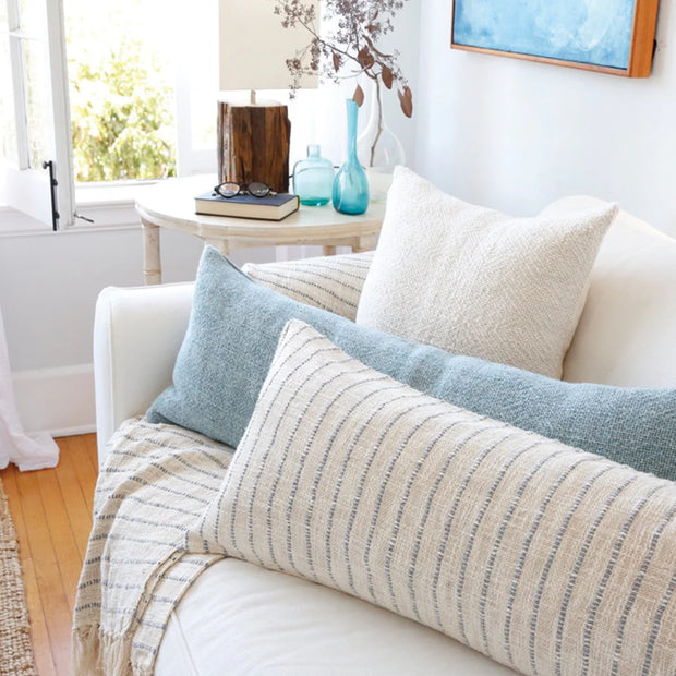 Pom Pom at Home Jojo Ivory and Blue Grey Striped Oversized Throw Blanket ~ 60” x 90”