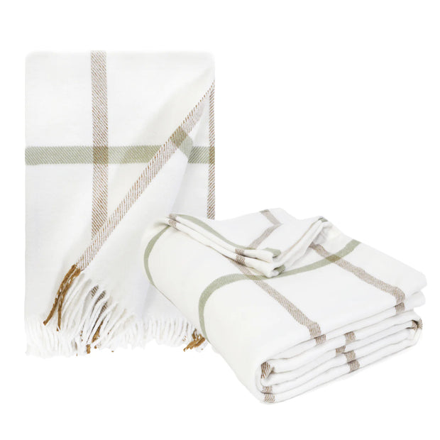 Pom Pom at Home Copenhagen White and Olive Plaid Throw Blanket ~ Available in 2 Sizes