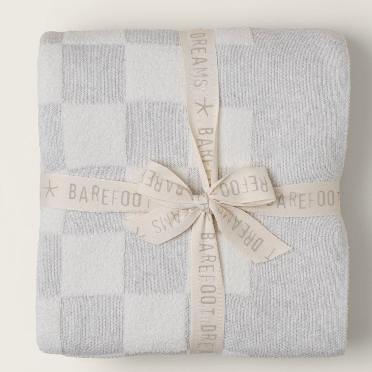 Barefoot Dreams CozyChic Cotton Gray and Cream Checkered Throw Blanket