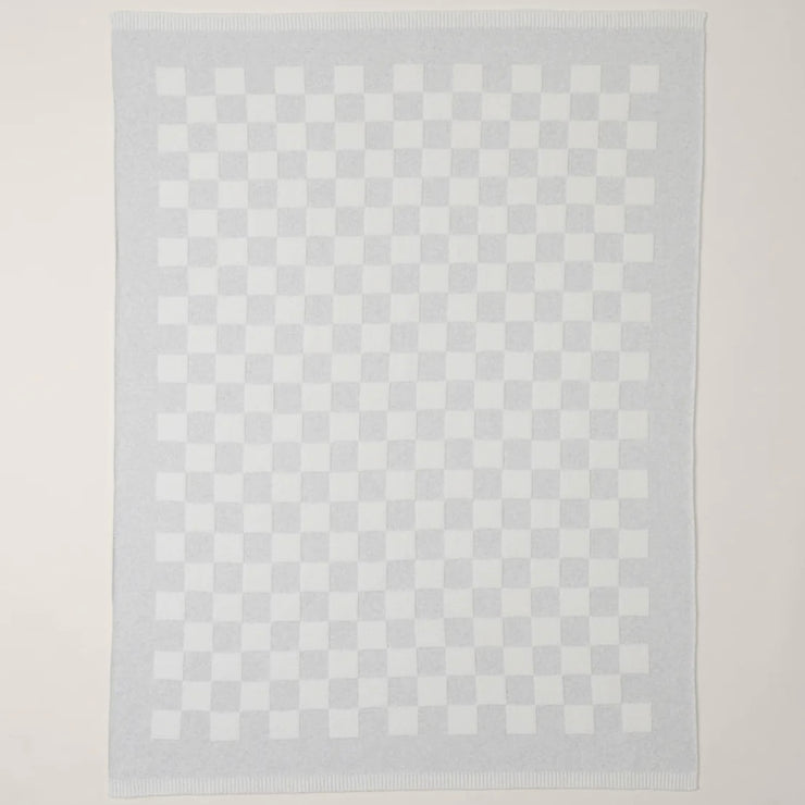 Barefoot Dreams CozyChic Cotton Gray and Cream Checkered Throw Blanket