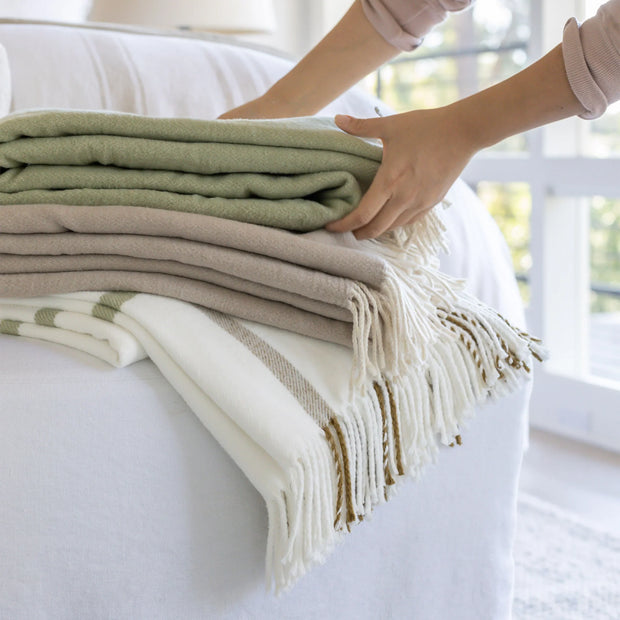 Pom Pom at Home Copenhagen White and Olive Plaid Throw Blanket ~ Available in 2 Sizes