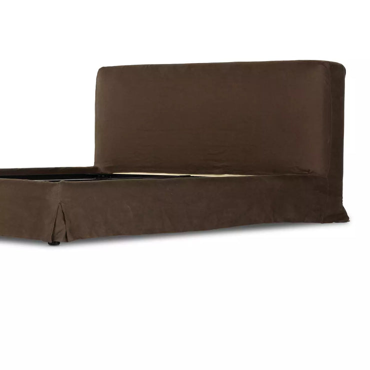 Four Hands Aidan Low Profile Slipcover Bed ~ Brussels Coffee Belgian Linen Queen Size Bed