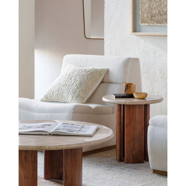 Surya Abacus Modern Travertine and Acacia Wood Coffee Table