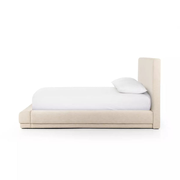 Four Hands Martina Low Profile Bed ~ Bergamo Parchment Linen Upholstered King Size Bed