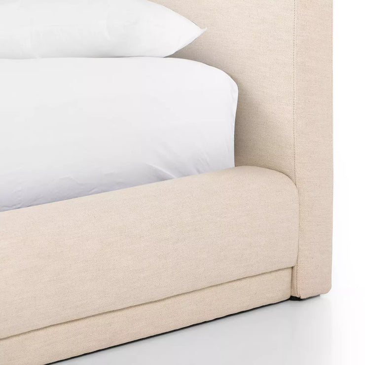 Four Hands Martina Low Profile Bed ~ Bergamo Parchment Linen Upholstered Queen Size Bed