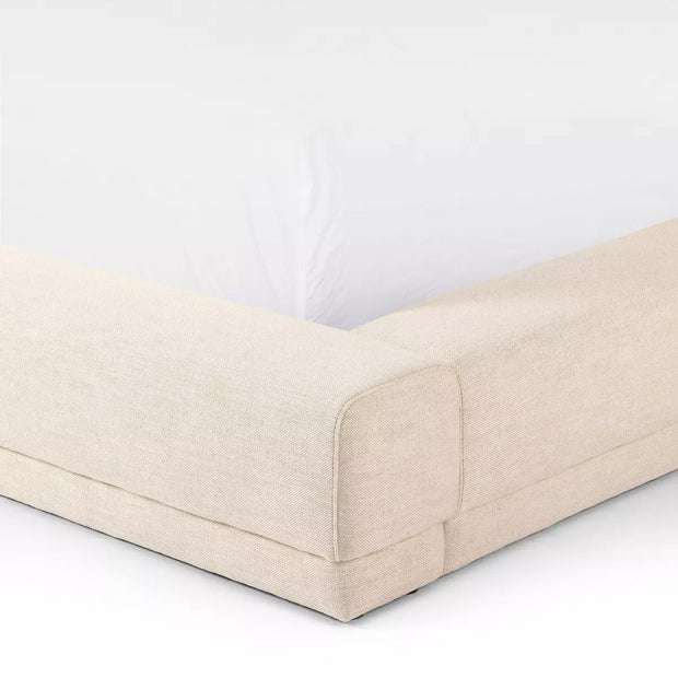 Four Hands Martina Low Profile Wide Headboard Bed ~ Bergamo Parchment Linen Upholstered King Size Bed