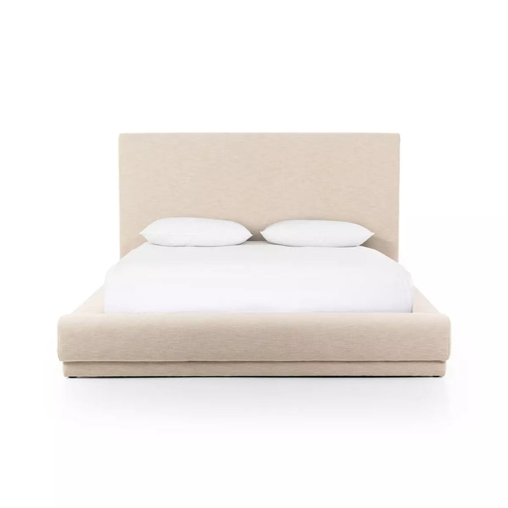 Four Hands Martina Low Profile Bed ~ Bergamo Parchment Linen Upholstered Queen Size Bed