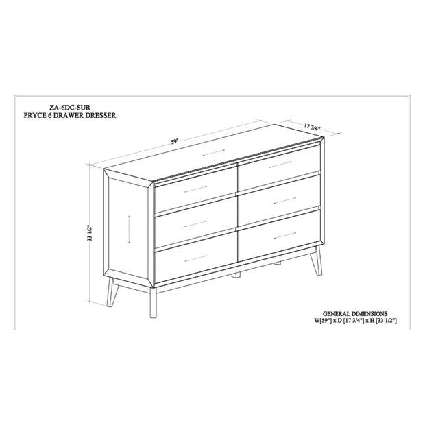 Surya Pryce Modern Light Natural Oak 6 Drawer Dresser