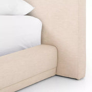 Four Hands Martina Low Profile Wide Headboard Bed ~ Bergamo Parchment Linen Upholstered Queen Size Bed