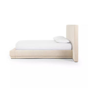 Four Hands Martina Low Profile Extra Wide Headboard Bed ~ Bergamo Parchment Linen Upholstered Queen Size Bed