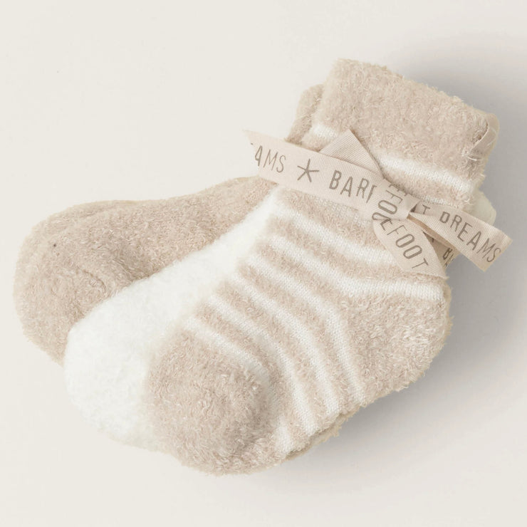 Barefoot Dreams CozyChic Lite Infant Set of 3 Sock Set ~ Stone and Pearl