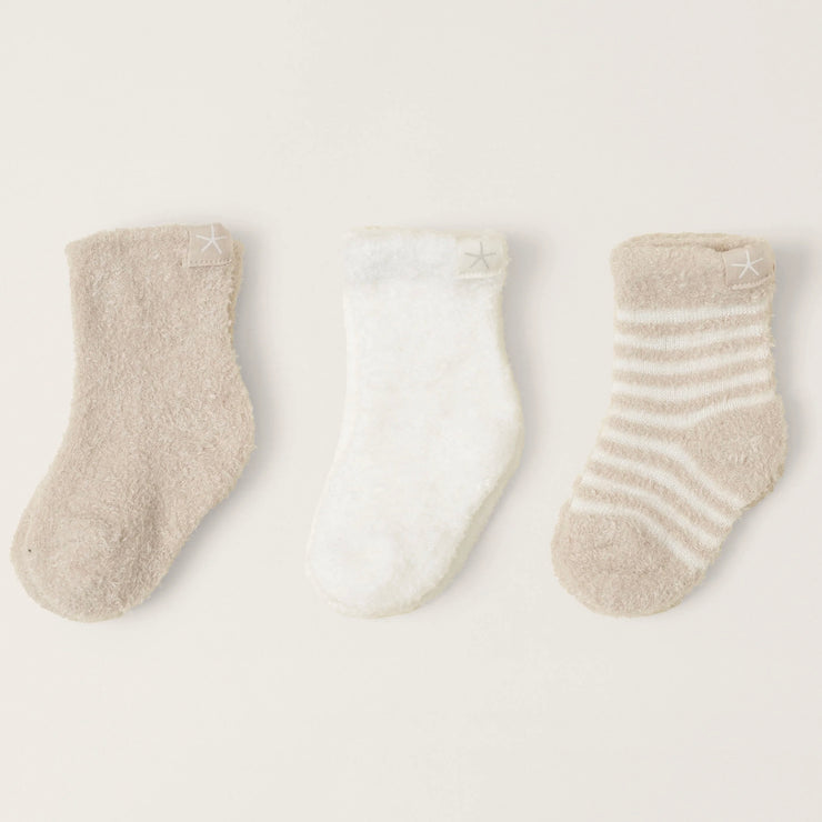 Barefoot Dreams CozyChic Lite Infant Set of 3 Sock Set ~ Stone and Pearl