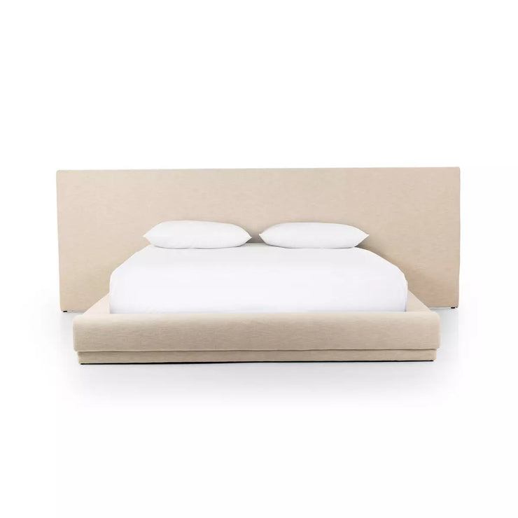Four Hands Martina Low Profile Extra Wide Headboard Bed ~ Bergamo Parchment Linen Upholstered King Size Bed