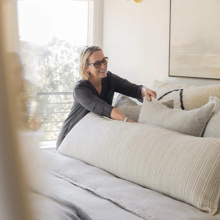 Pom Pom at Home Newport Striped Linen Body Pillow with Insert ~ 18 x 60