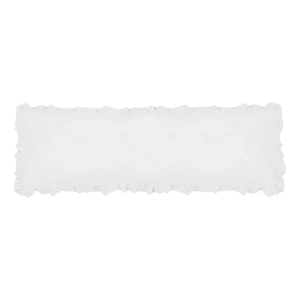 Pom Pom at Home Charlie White Linen Ruffled Body Pillow with Insert  ~ 18 x 60