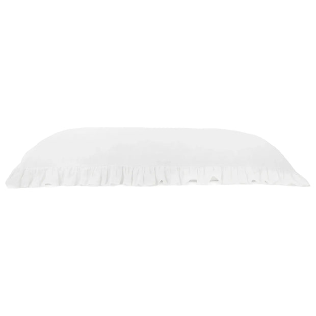 Pom Pom at Home Charlie White Linen Ruffled Body Pillow with Insert  ~ 18 x 60