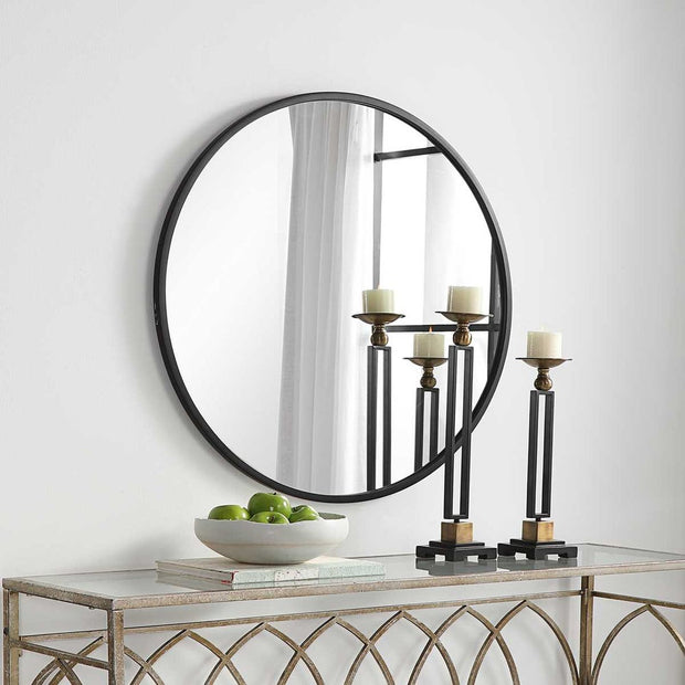 Casa Bella Living Modern Matte Black Round Mirror