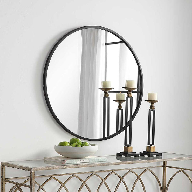 Casa Bella Living Modern Matte Black Round Mirror