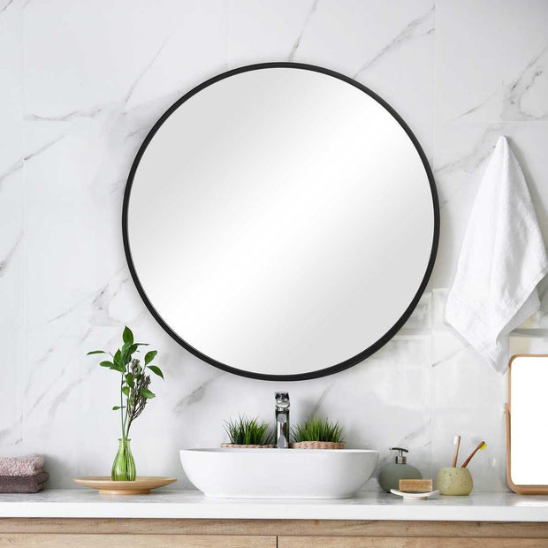 Casa Bella Living Modern Matte Black Round Mirror