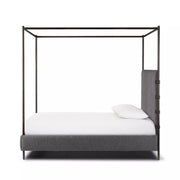 Four Hands Anderson Iron Canopy Bed ~ Knoll Charcoal Grey Boucle Upholstered King Size Bed