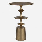 Uttermost Flight Round Antiqued Brass Modern Curved Base Accent Table
