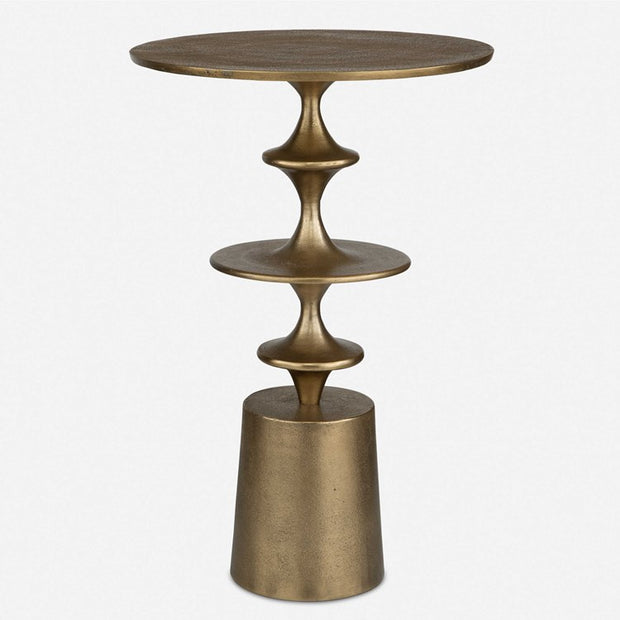 Uttermost Flight Round Antiqued Brass Modern Curved Base Accent Table