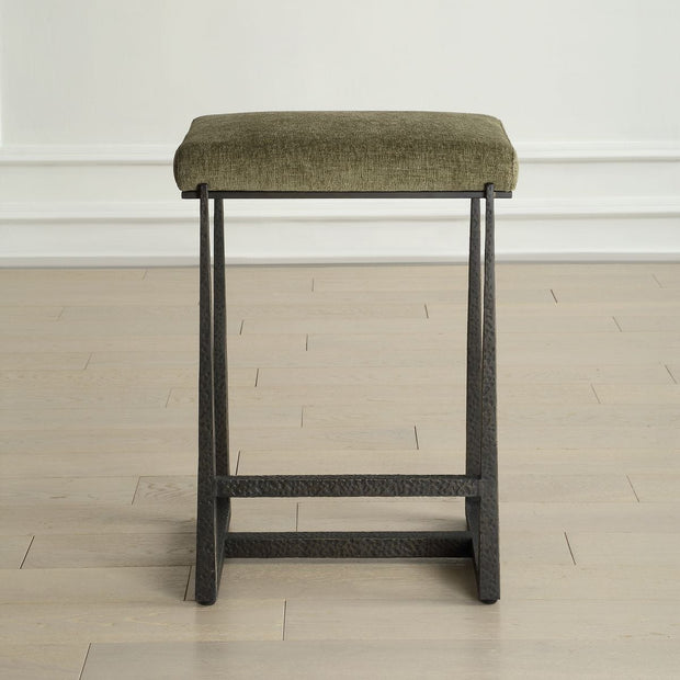 Uttermost Midas Antiqued Bronze Iron Counter Stool With Moss Cushioned Seat