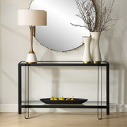 Uttermost Shadow Glass and Black Iron Modern Console Table