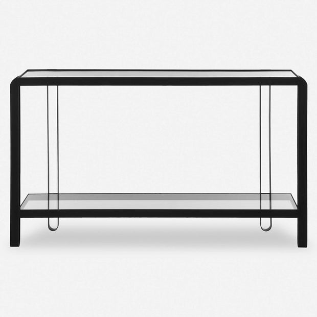 Uttermost Shadow Glass and Black Iron Modern Console Table