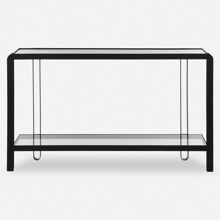 Uttermost Shadow Glass and Black Iron Modern Console Table