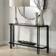Uttermost Shadow Glass and Black Iron Modern Console Table