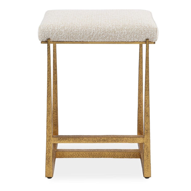 Uttermost Midas Antiqued Gold Iron Counter Stool With Cushioned Seat