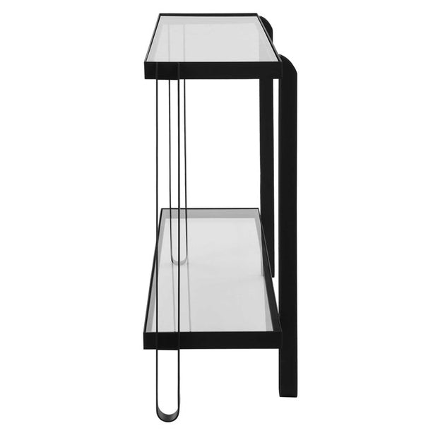 Uttermost Shadow Glass and Black Iron Modern Console Table