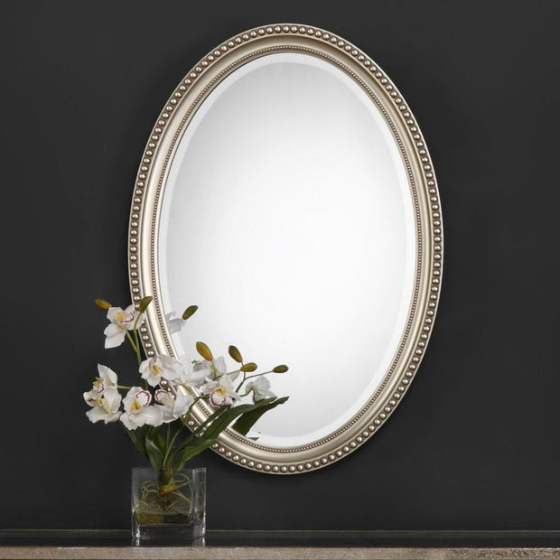 Casa Bella Living Oval Beaded Silver Finish Mirror