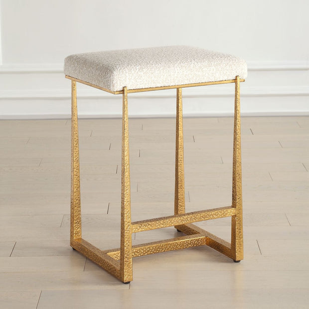 Uttermost Midas Antiqued Gold Iron Counter Stool With Cushioned Seat