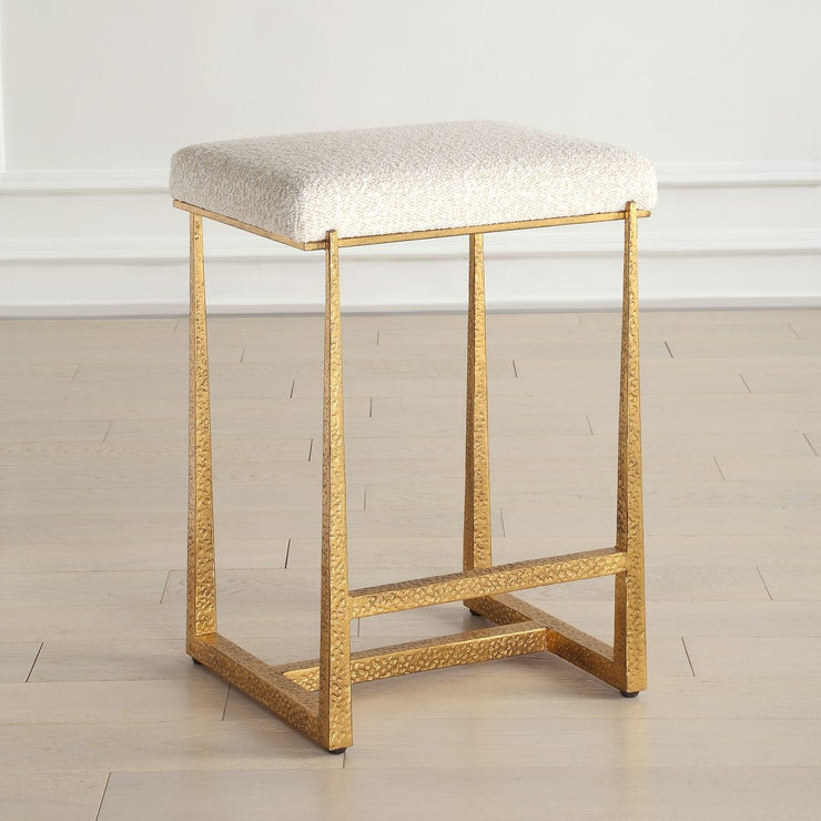 Uttermost Midas Antiqued Gold Iron Counter Stool With Cushioned Seat
