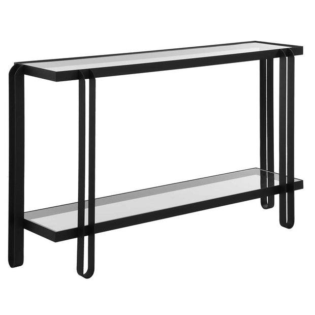 Uttermost Shadow Glass and Black Iron Modern Console Table