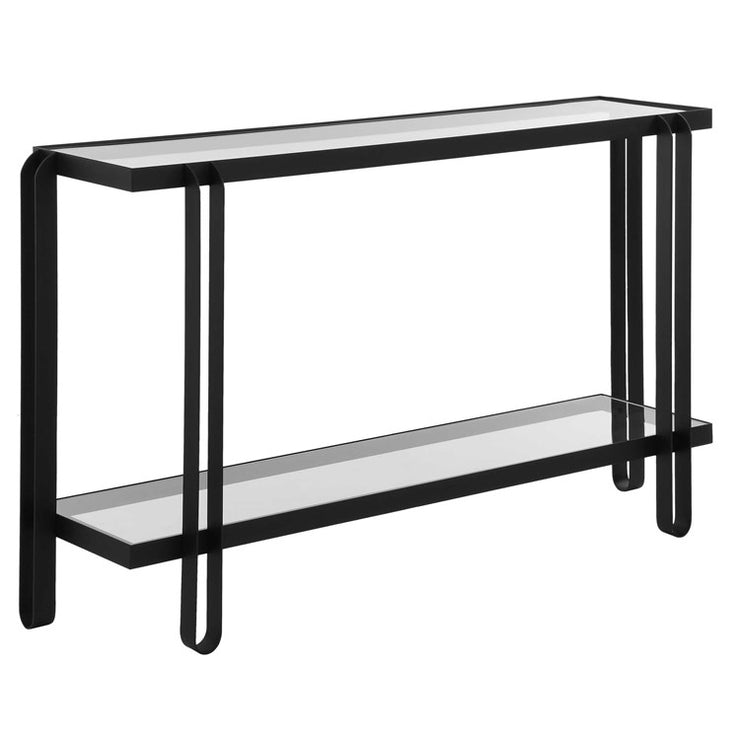 Uttermost Shadow Glass and Black Iron Modern Console Table