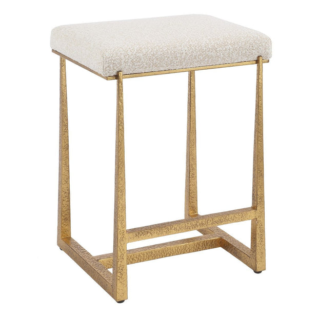Uttermost Midas Antiqued Gold Iron Counter Stool With Cushioned Seat