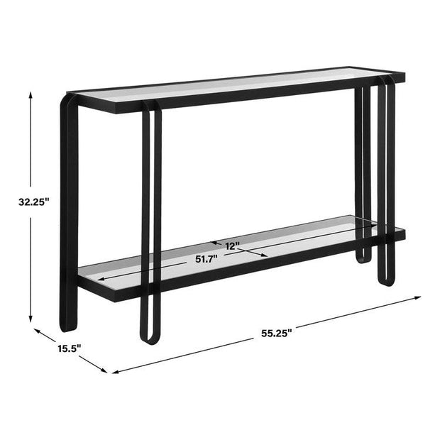 Uttermost Shadow Glass and Black Iron Modern Console Table