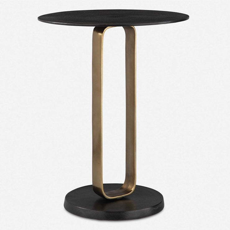 Uttermost Aperture Round Black and Brass Accent Table