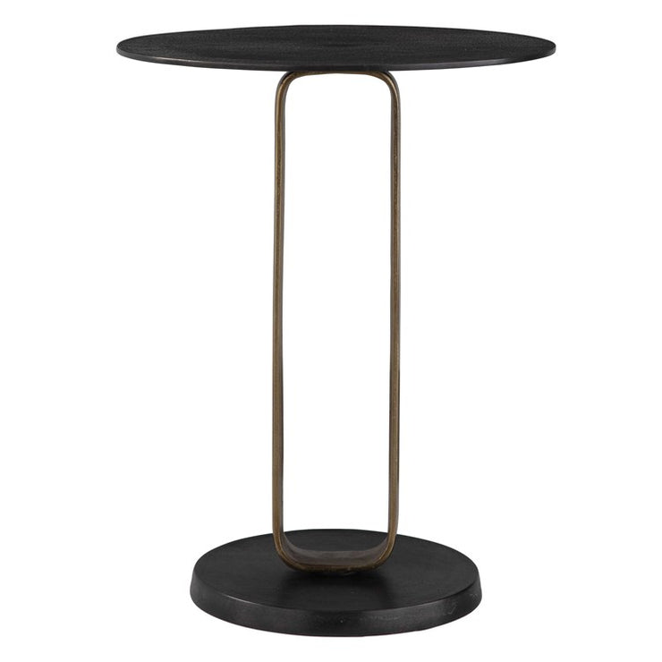 Uttermost Aperture Round Black and Brass Accent Table