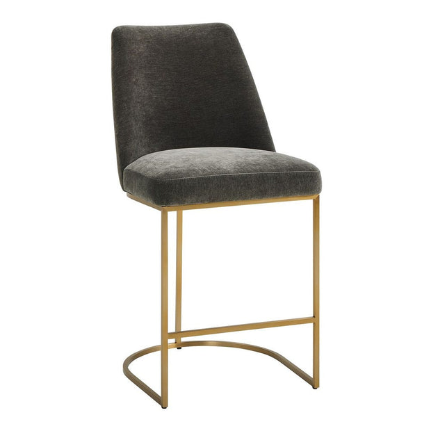 Uttermost Hanni Brass Counter Stool With Charcoal Velvet Cushioned Seat