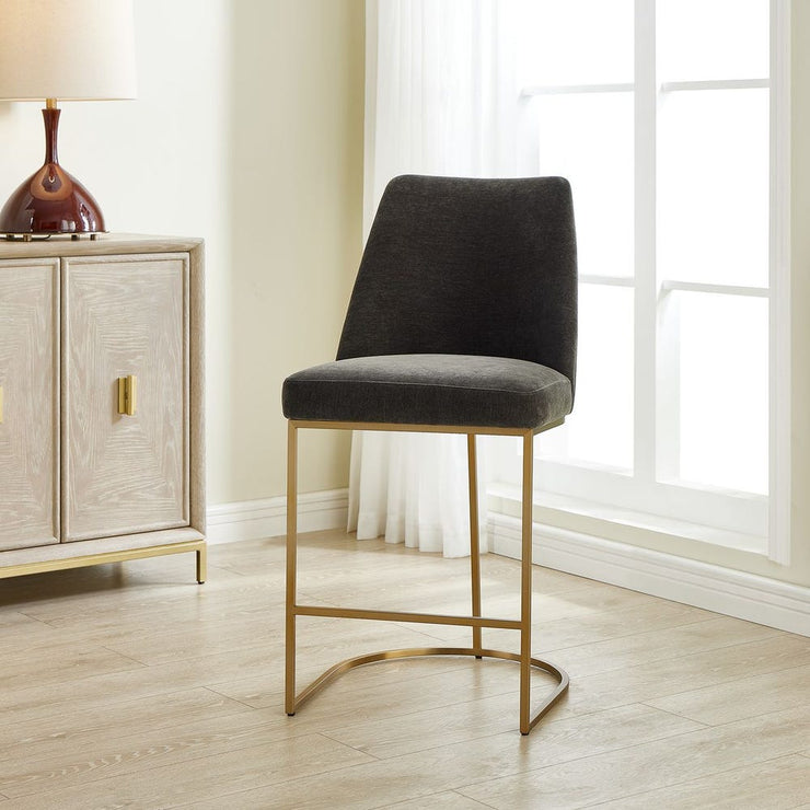 Uttermost Hanni Brass Counter Stool With Charcoal Velvet Cushioned Seat