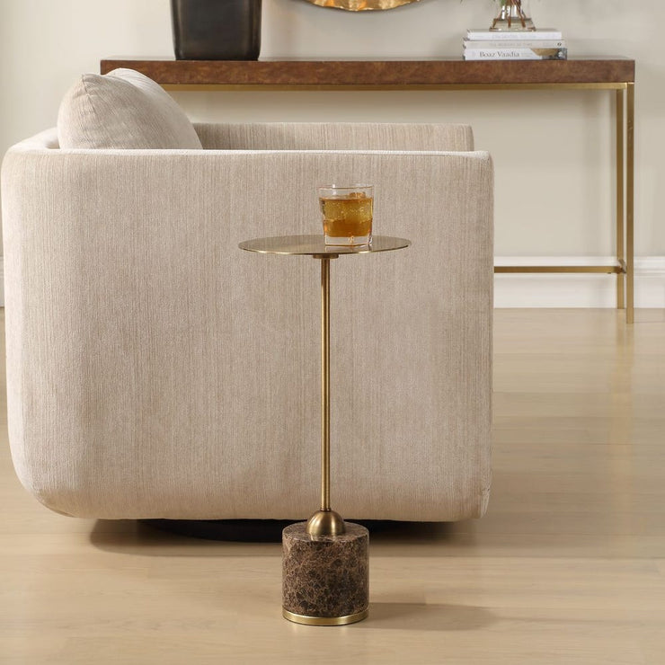 Uttermost Verlin Brushed Brass With Marble Drink Table
